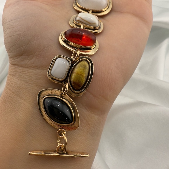 Multi Gemstone Gold and Red Stone Women's Bracelet - Picture 9 of 10